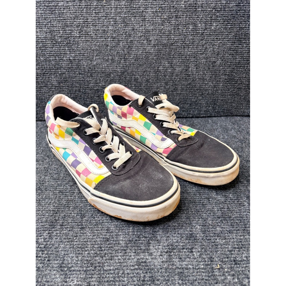 Vans Old Skool Rainbow Checkerboard Sneakers Womens 8‎ Black Multi Low Top Shoes